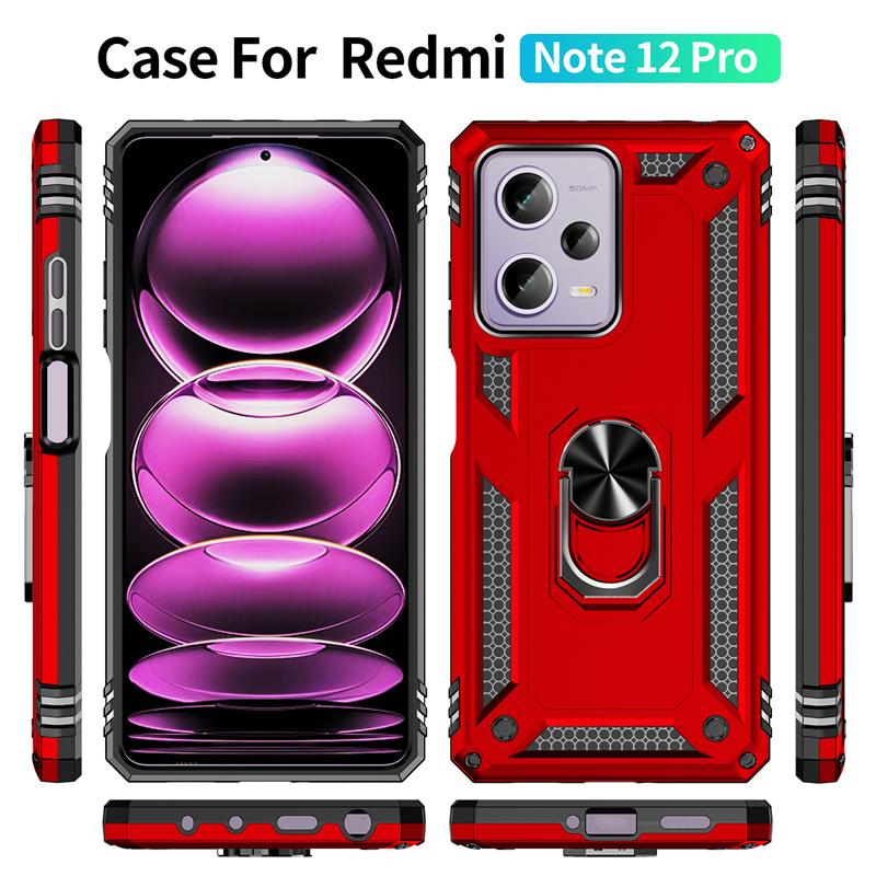 Для Xiaomi Redmi Note 12 Pro Чехол Противоударная Броня Металлическое Кольцо Магнитный Держатель Чехол для Телефона Для Redmi Note 12 Pro + Plus Задняя Крышка