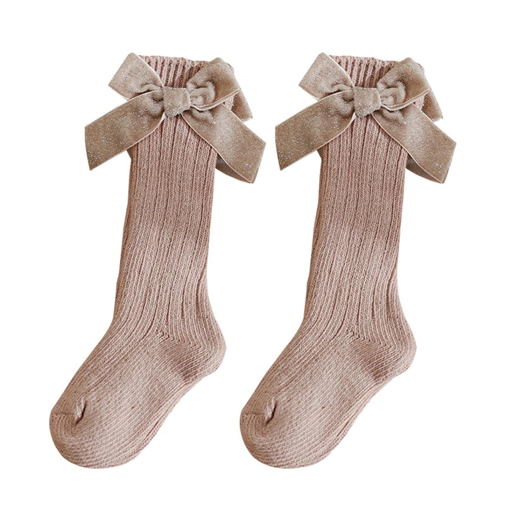 Kids Knit Socks for Girls Big Bowknot Decor Toddler Sweet Anti-Skid Cute Baby Socks Over-The-Knee Socks