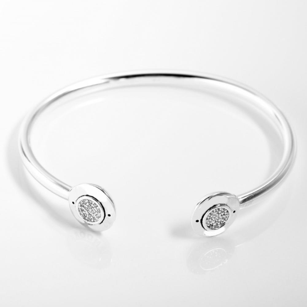 S925 стерлингового серебра Открытый браслет с белым цирконом для женщин День рождения Ювелирные изделия Подарки с тканевой сумкой