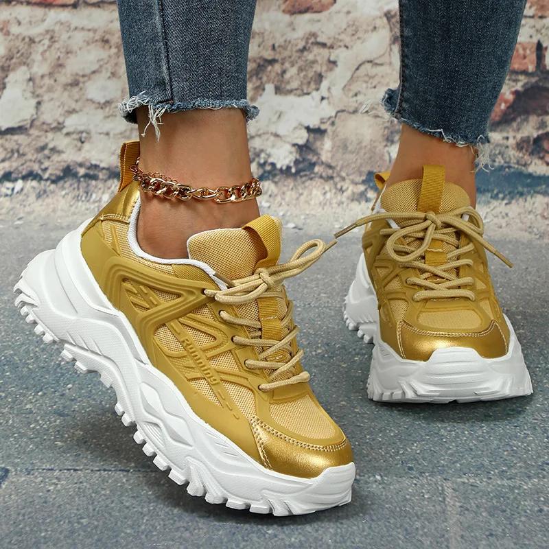 Trendy Platform Sports Shoes for Women's 2024 New Anti Slip Breathable Thick Soled Sports Dad Shoes Zapatos De Mujer Sneakers