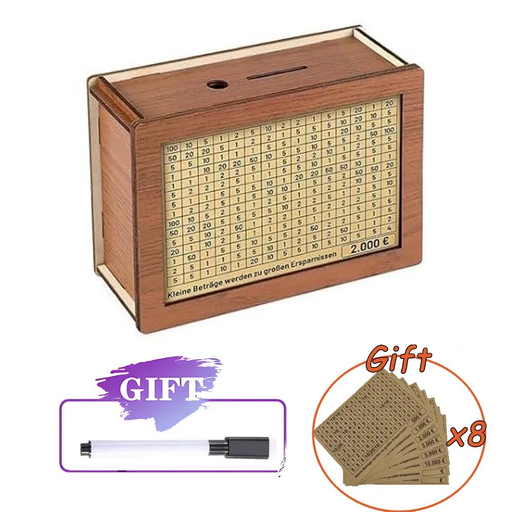 1000/2000/3000/5000 Euro Money Box Wooden Piggy Bank with Reusable Money Box with Saving Goal and Numbers Boxes
