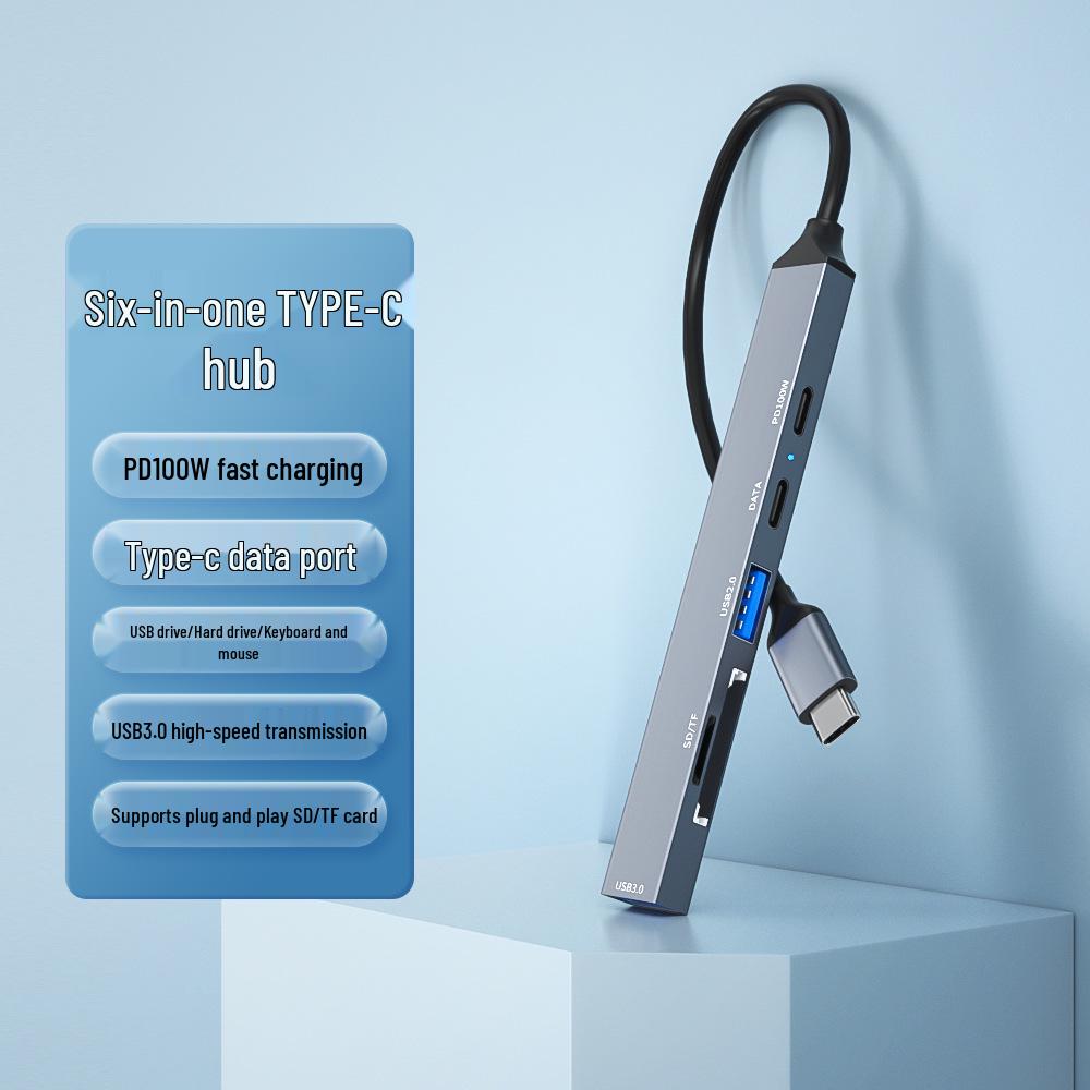 Док-станция расширения 6-в-1 Type-C: USB 3.0, Кардридер TF/SD, Хаб питания PD 100 Вт