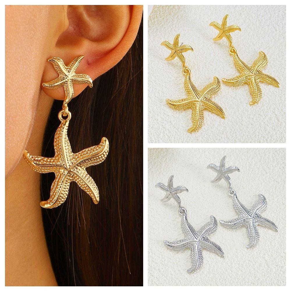 Exaggerated Starfish Dangle Earrings Bohemian Starfish Drop Earrings Vacation