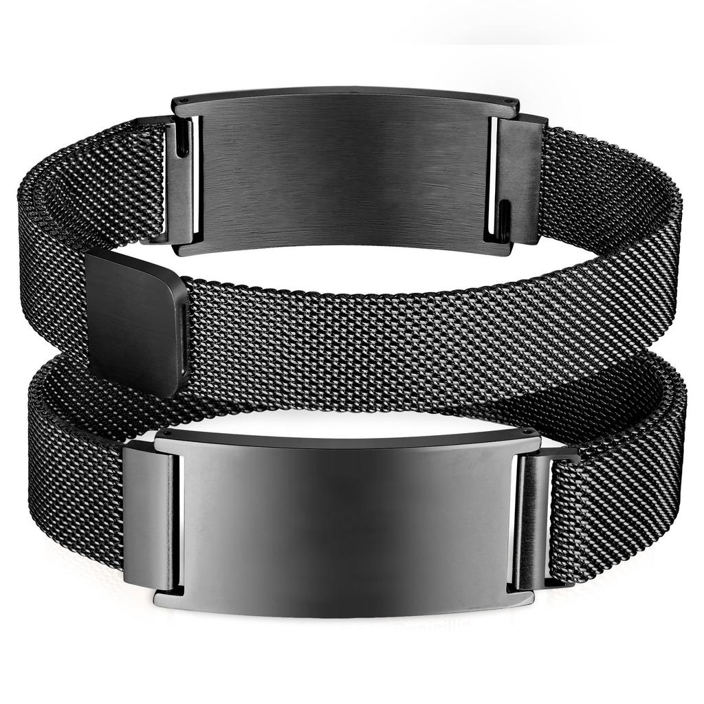 Persoanlized Medical Alert ID Emergency Bracelet,  Adjustable Stainless Steel Mesh Chain Free Engrave Bracelets For Women Men