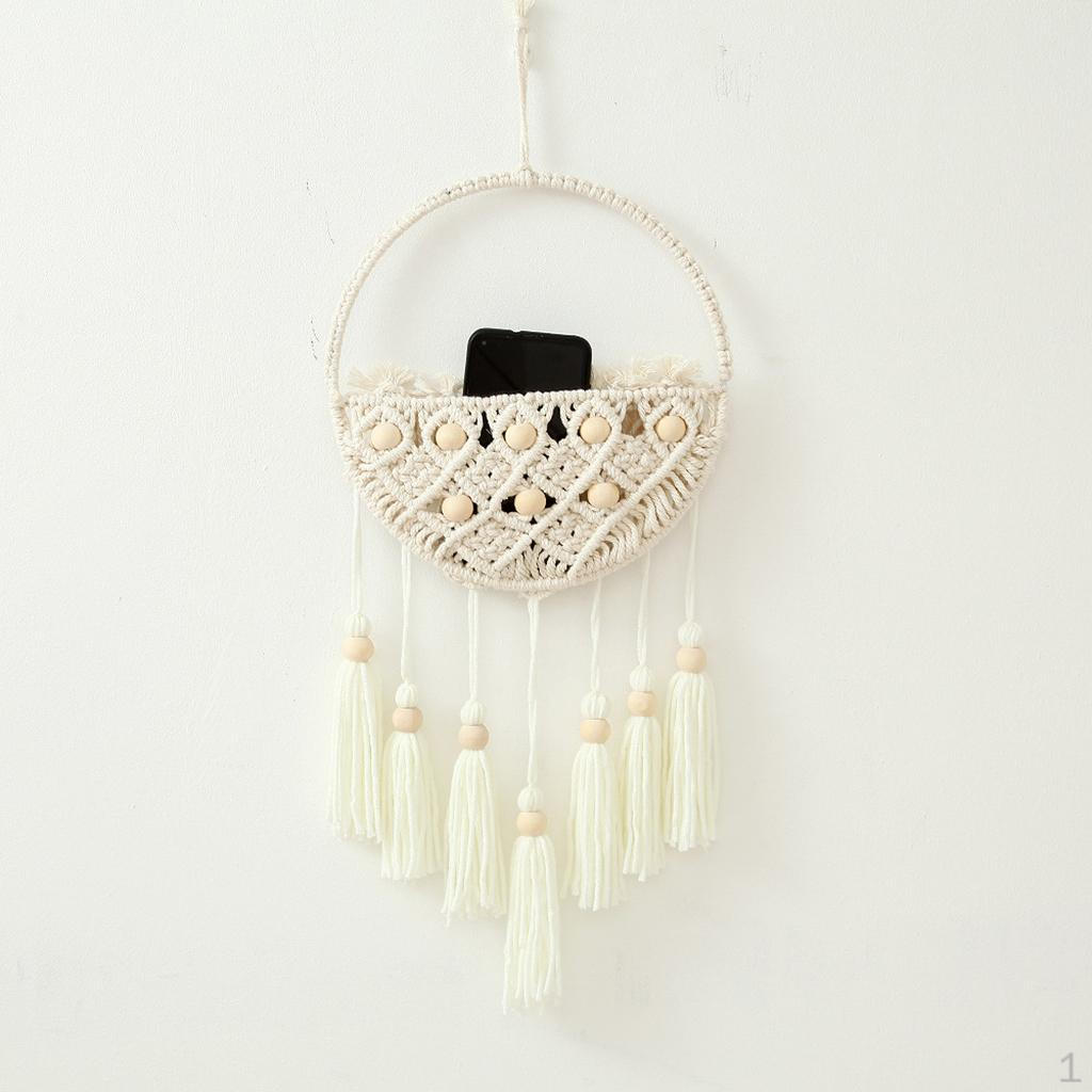 Бежевый Макраме Настенный Подвесной Ручная Работа Гобелен Оконный Карман Геометрическое искусство Почтовый Держатель Корзина Прихожая