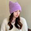 New Women Cute Cat Ear Winter Hat Fashion Faux Fur Knitted Hat Kpop Style Soft Beanie Hats Female Candy Colors Streetwear Cap