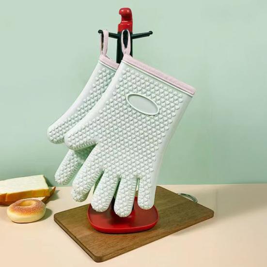 1 Pair Silicone Oven Gloves Anti-scalding Heat Resistant Up To 450 Degrees Fahrenheit Five Finger Oven Mitts Cooking Accessories