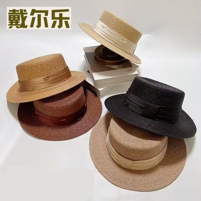 Шляпа Даль Лафит Женская Солнцезащитная Шляпа из Соломы с Плоской Верхушкой Французская Жемчужная Шляпа от Солнца Шляпа от Солнца с Защитой от УФ-излучения