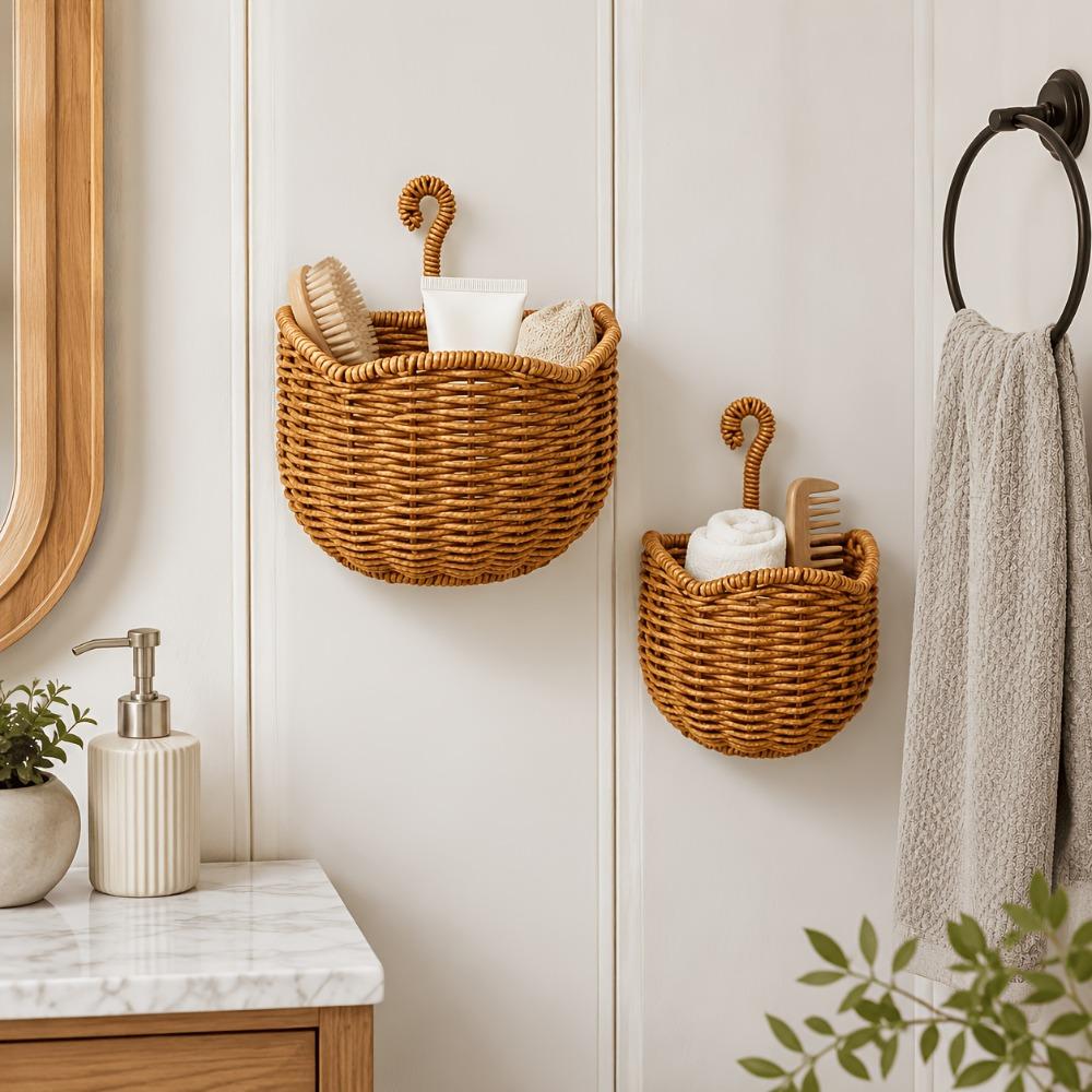 Woven Design Woven Storage Basket Plastic Fruit Vegetable Holder Wall Hanging Basket for Kitchen