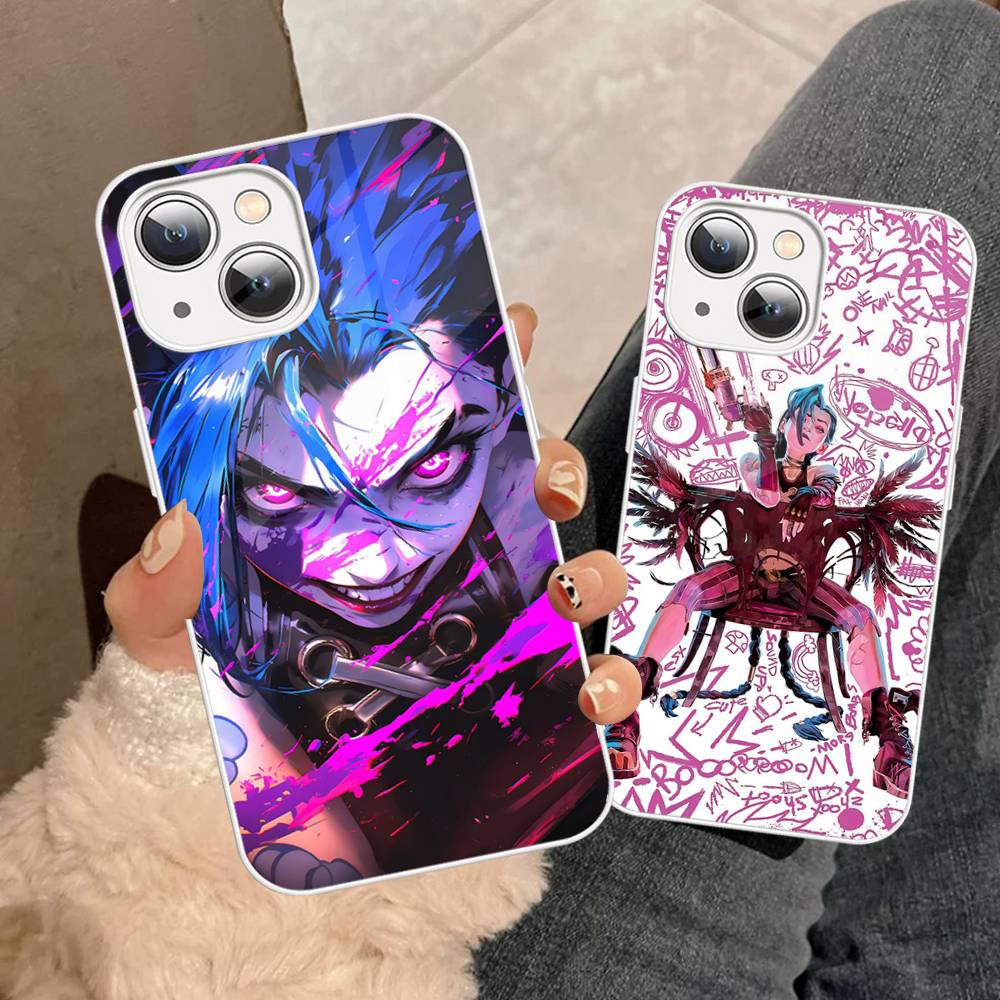 Чехол для телефона с персонажем Джинкс из мультфильма Arcane для iPhone 15 13 12 Mini 11 Pro XS Max X XR 14 Plus, Чехол из закаленного стекла
