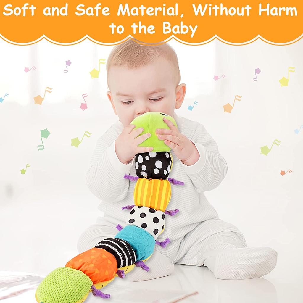 Musical Caterpillar Stuffed Animal Toys Infant Soft Plush Toy with Multi-Sensory Crinkle,Rattle & Textures for Babies 0-12 Months Newborn Children