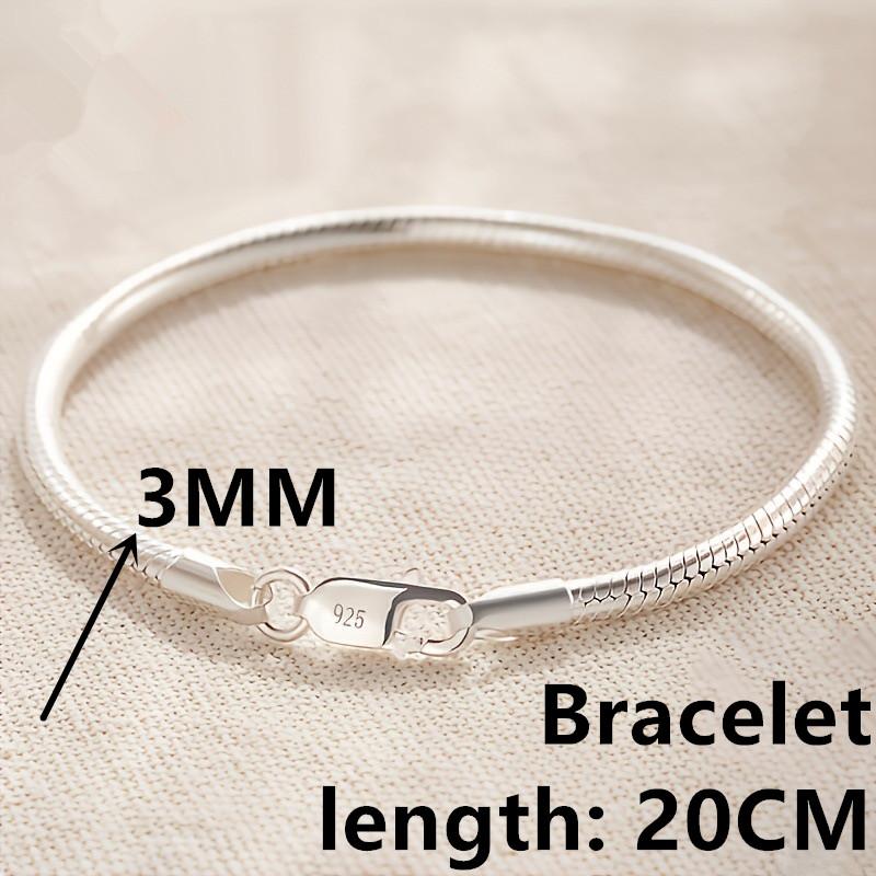 Hot Selling Genuine 100% 925 Sterling Silver 3/4mm Snake Chain Bracelet and Bracelet Women Luxury Bracelet Jewelry 20cm