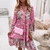 Women Vintage Floral Dress Spring Fashion Flare Sleeve Loose V-Neck Ruffle Mini Dresses Lady Elegant Party Beach Dress
