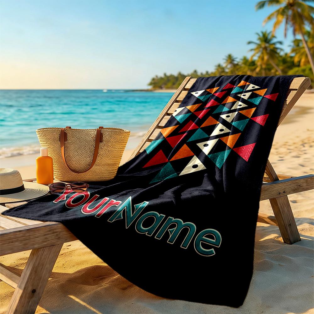 Ethnic Tribal Patterns Personalized Text Beach Towel Quick-Dry Soft Microfiber Perfect for Traveling Yoga Camping and Swimming