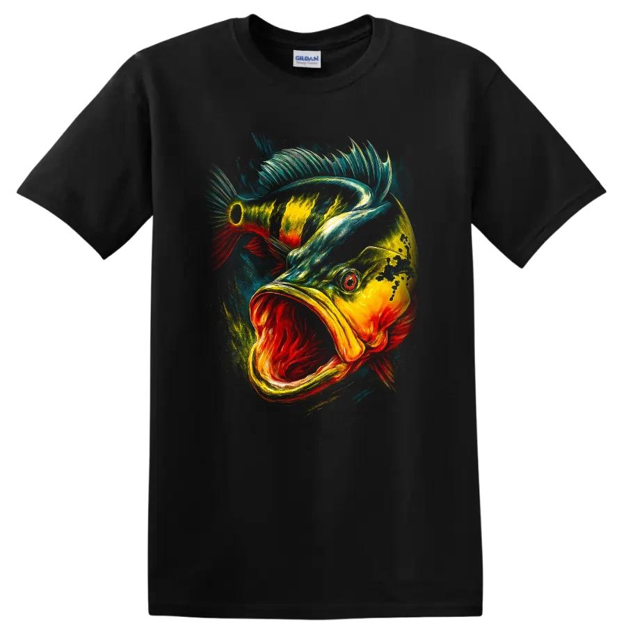 Fish Graphic T Shirt Vibrant Colorful Bass Design Fishing Tee