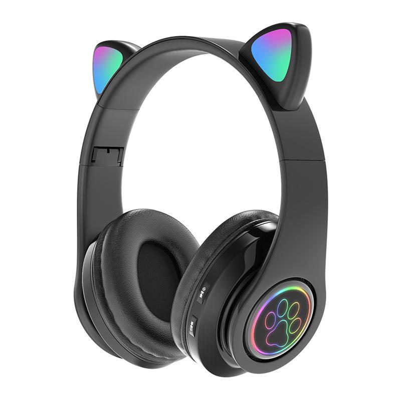 Светящаяся Bluetooth-гарнитура с ушками кошки B39: Складной, Слот для карт, Беспроводные наушники, Универсальная совместимость