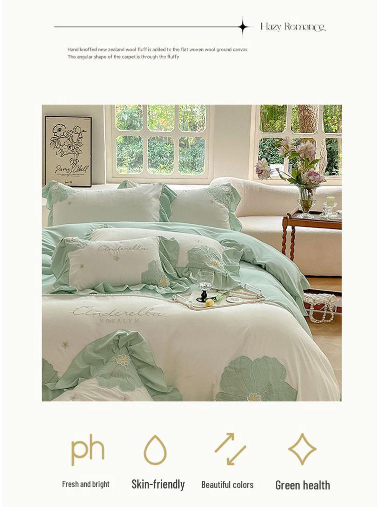 G5Z Корейский набор постельного белья "Принцесса и Подсолнух" - Большой пододеяльник и простыня на резинке, Девичий комплект из четырех предметов