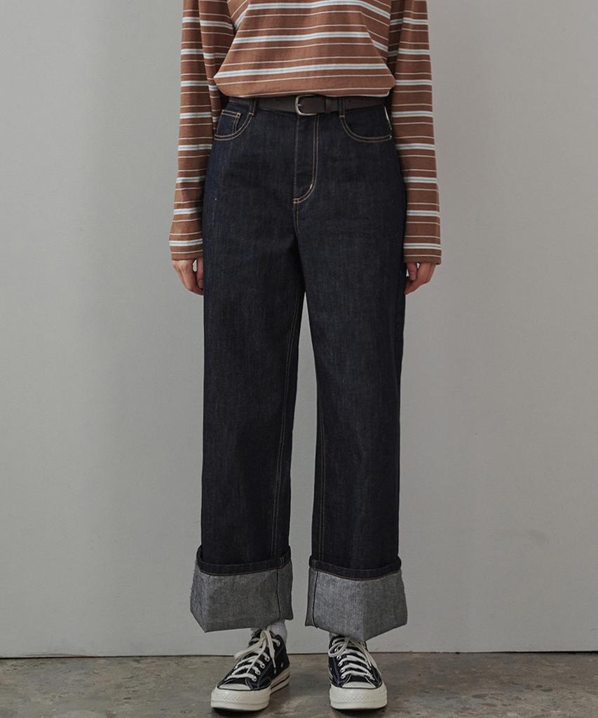 MALOUPE 9146 Rolled-Up Non-Faded Denim (Dark Indigo)