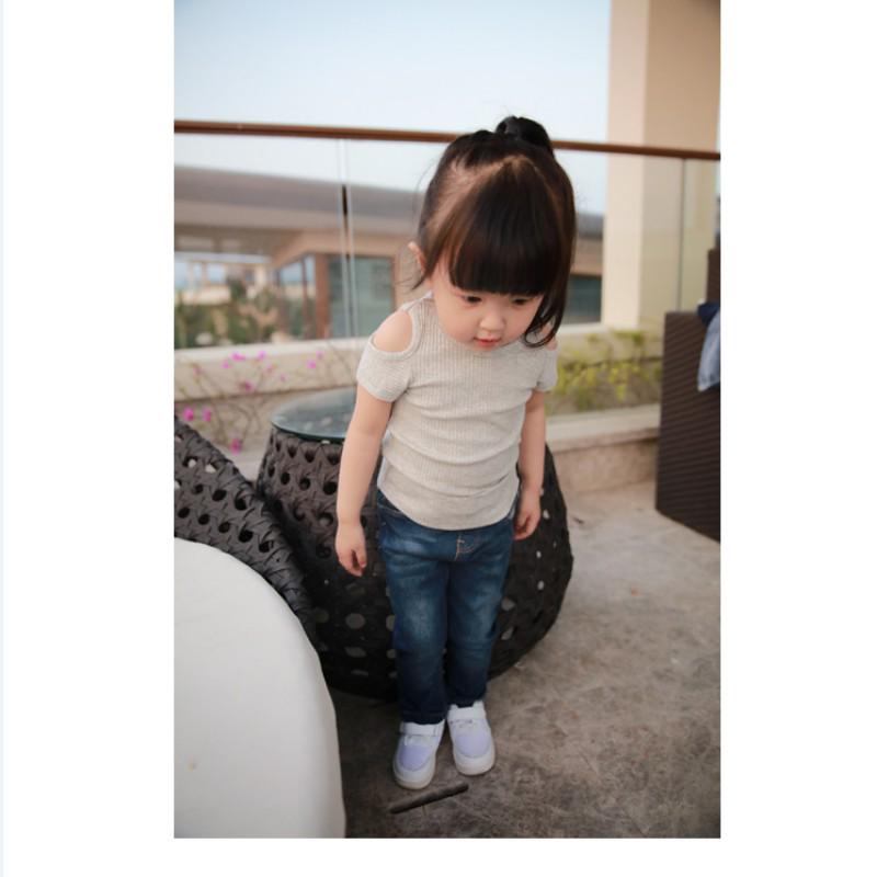 Летняя детская футболка ярких цветов с открытыми плечами и короткими рукавами для маленьких девочек, хлопковая одежда, топы