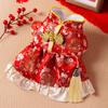Dog Clothes New Year's Flower Tassel Tang Clothing Autumn and Winter Warm Teddy Bear Skirt New Year's Greeting Two-legged Pet Clothing