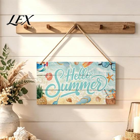 Wooden Door Plaque Summer Hanging Sign, Beach Theme Welcome Sign Front Decor with House Wall Rope, Colorful Hanger for Seasonal Farmhouse Ocean Style
