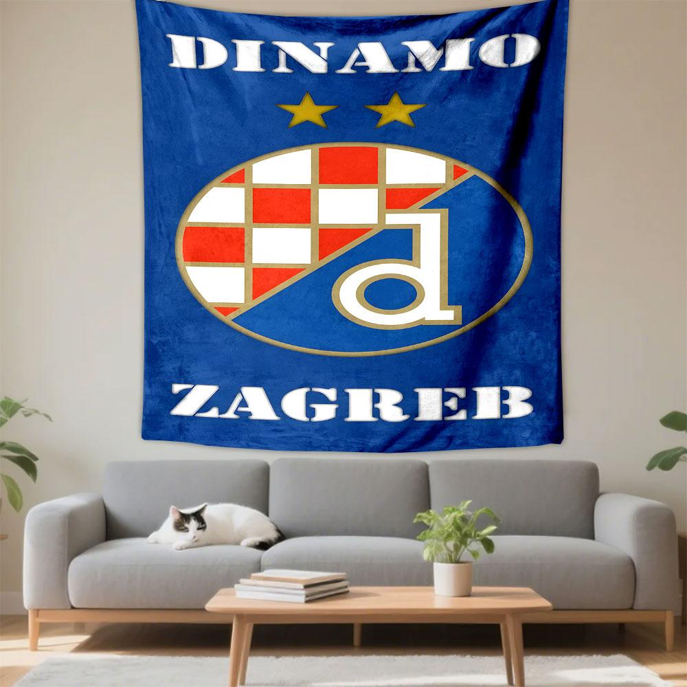 "Dinamo Zagreb Logo on Blue Background" Patterned Tapestry Decorative Wall Hanging, Home Bedroom Living Room Decor