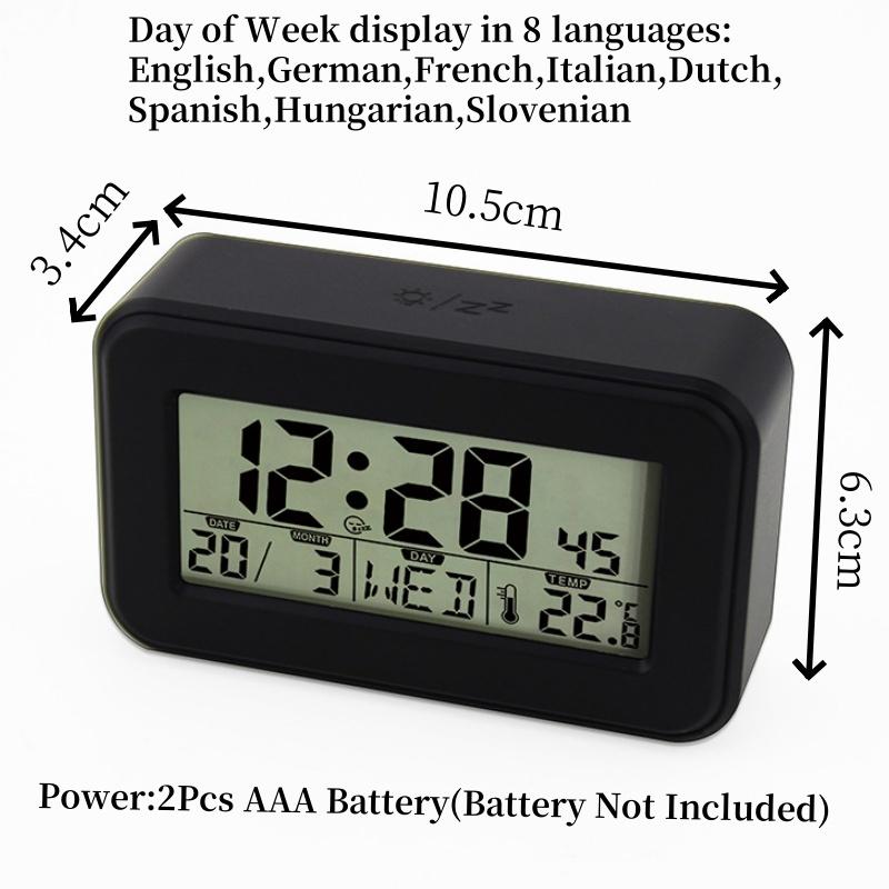Battery Powered Mini Digital Alarm Clock With Backlight Temperature Date Week Snooze Table Clock 12/24H LCD Electronic Clock