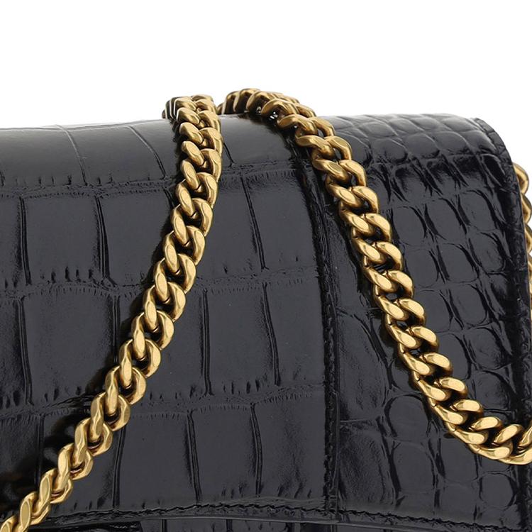Balenciaga Hourglass Chain Leather Wallet Crossbody Bag Mini Women bags Black 6560501LRGM1000