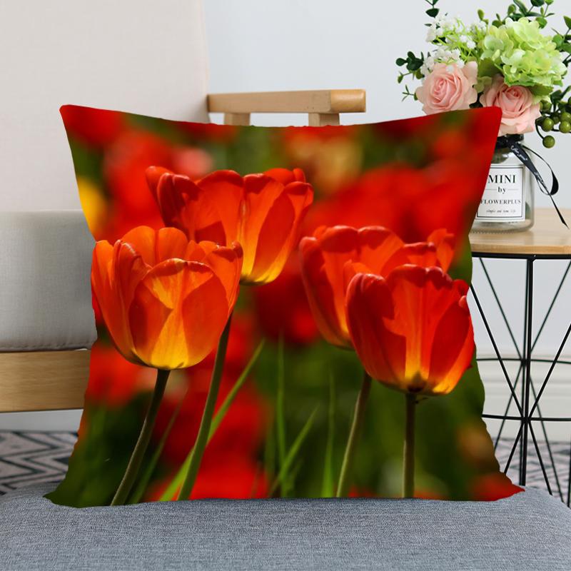 Наволочка с цветком тюльпана, декоративная наволочка для спальни, домашнего офиса, квадратная наволочка, мягкая