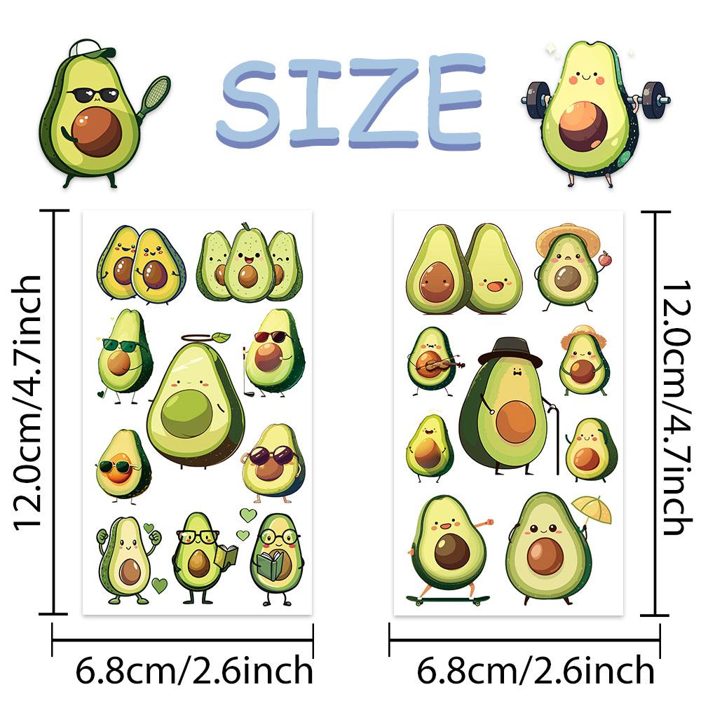 10 листов мультяшных милых наклеек-татуировок с авокадо для рук, лица, тела, временных поддельных водонепроницаемых наклеек-татуировок для детей, креативные подарки