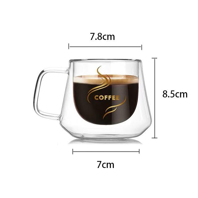 YWDL 200ml Double Wall Glass Coffee Cups Espresso Clear Insulated Tea Mugs Heat Resistant Handle Mug For Latte Cappuccino