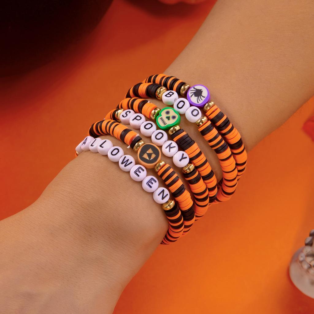 3Pcs Halloween Beaded Bracelet Set for Women Vintage Gothic Spider Ghost Pumpkin Skeleton Pendant Bangle Jewelry Gift