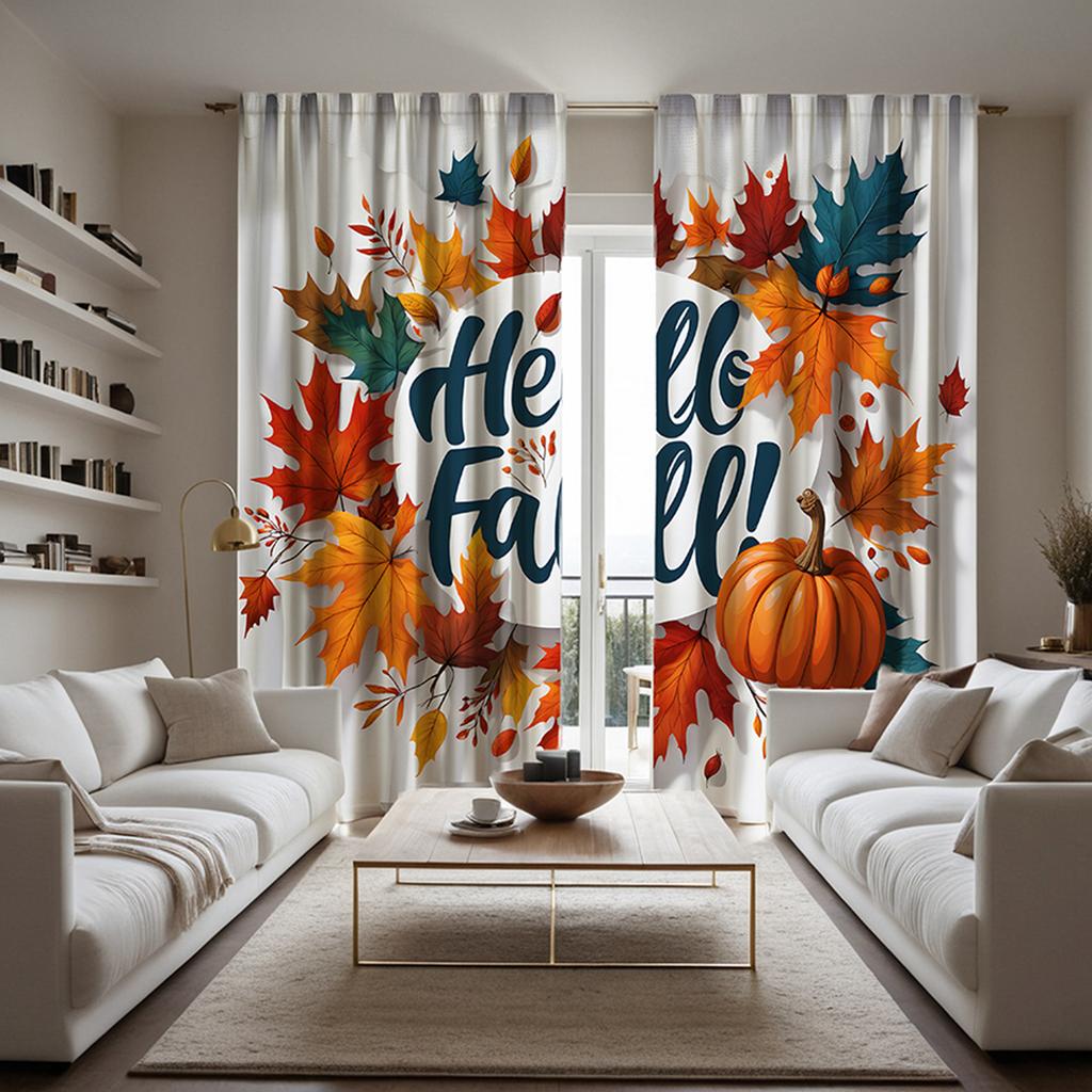 2 шт. HD Hello Autumn тыква кленовый лист объемная декоративная занавеска Желтая завязка цифровая печать занавеска стиль украшения дома