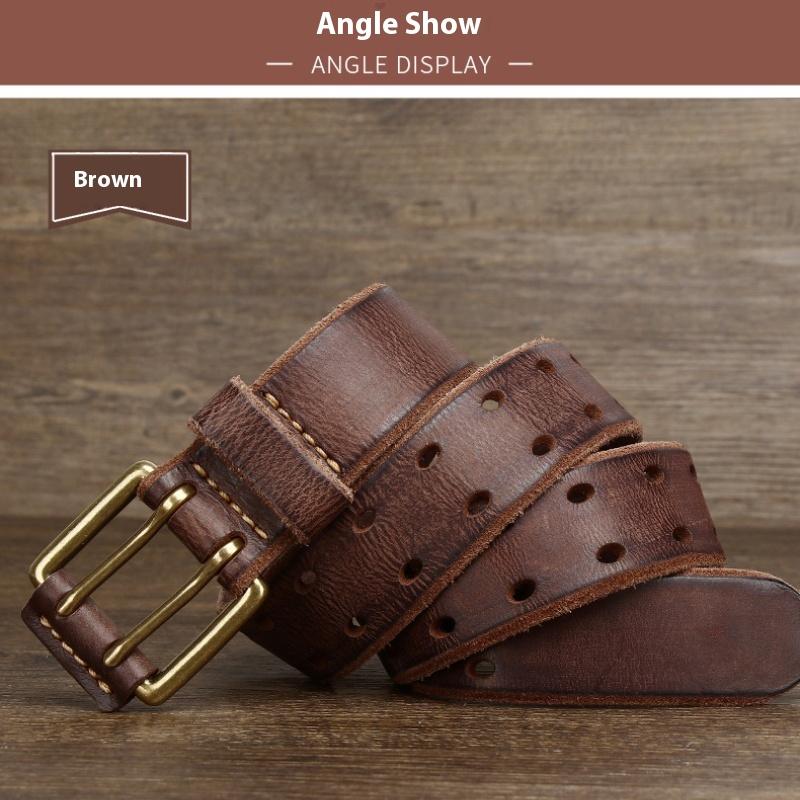Men's Belt, Genuine Leather Belt, Men's Casual Retro Pin Buckle, Glossy First Layer Cowhide Lazy Belt