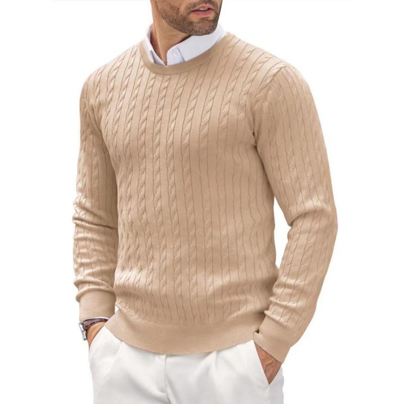 Men S Slim Fit Long Sleeve Crew Neck Twisted Pattern Solid Knit Sweater