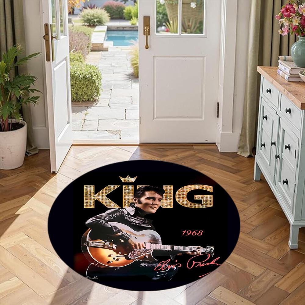 Elegant Elvis Round Floor Rug Suitable for Outdoor Entryway Kitchen Balcony Anti-slip Round Rug Anime Office Decor