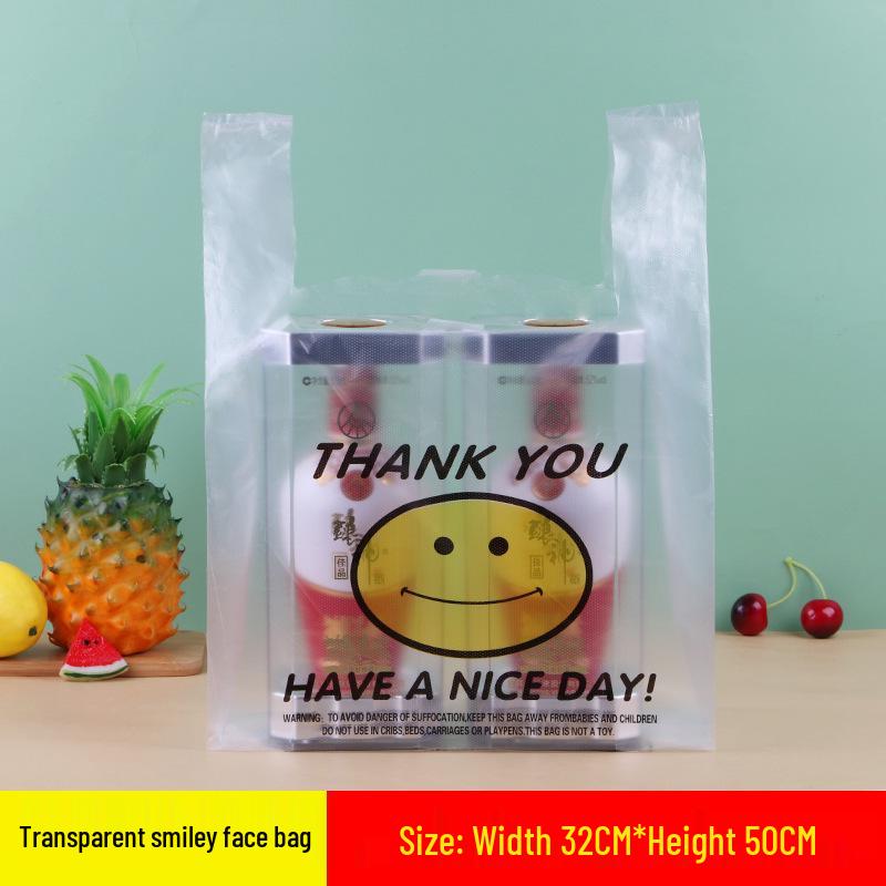 Thickened Transparent Smiley Face Plastic Takeout Bag - Convenient Commercial Packaging Handbag