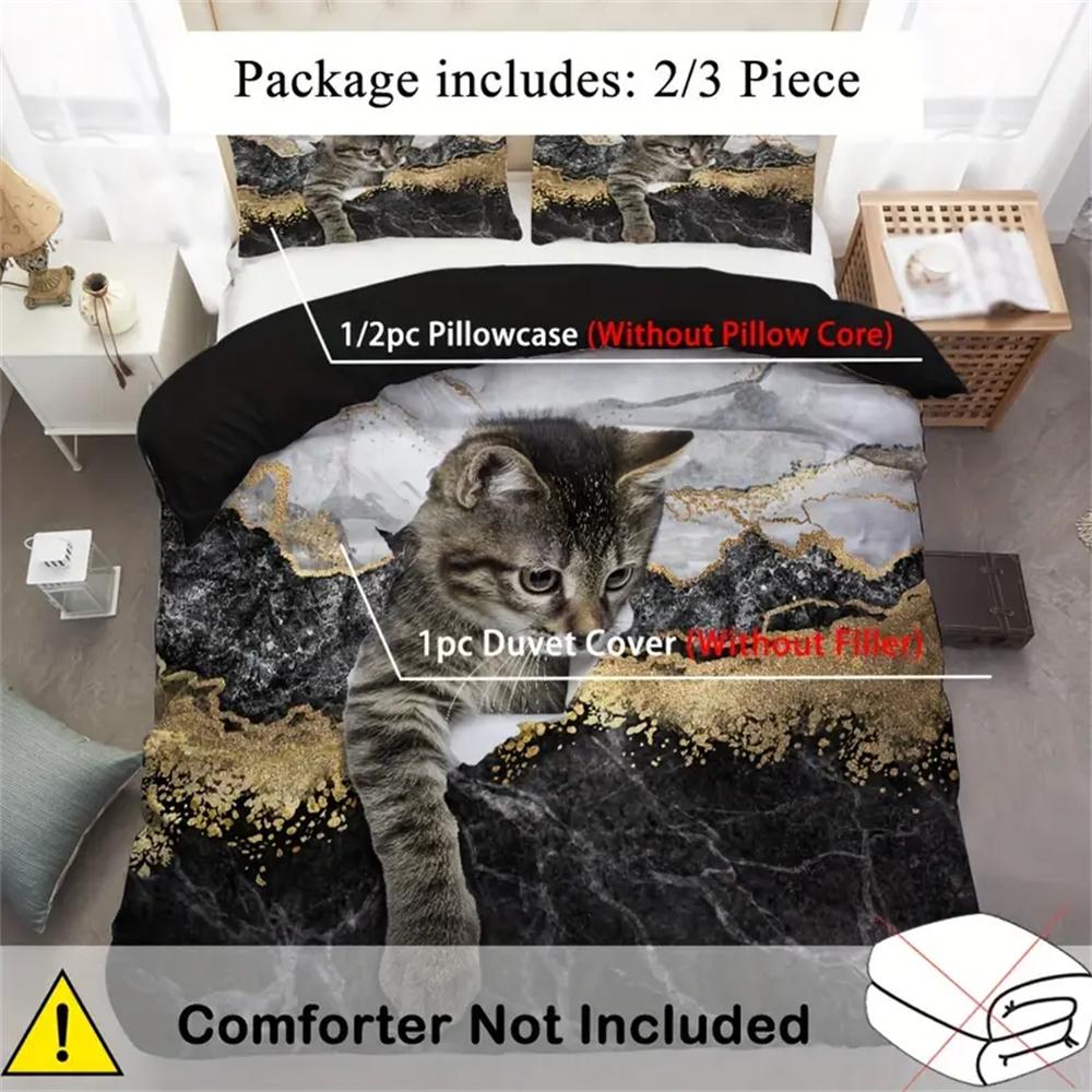 Комплект пододеяльников Whimsical Cat Lover's Duvet Set - Мягкое, дышащее и удобное постельное белье с рисунком в виде кошки и 3D-животных