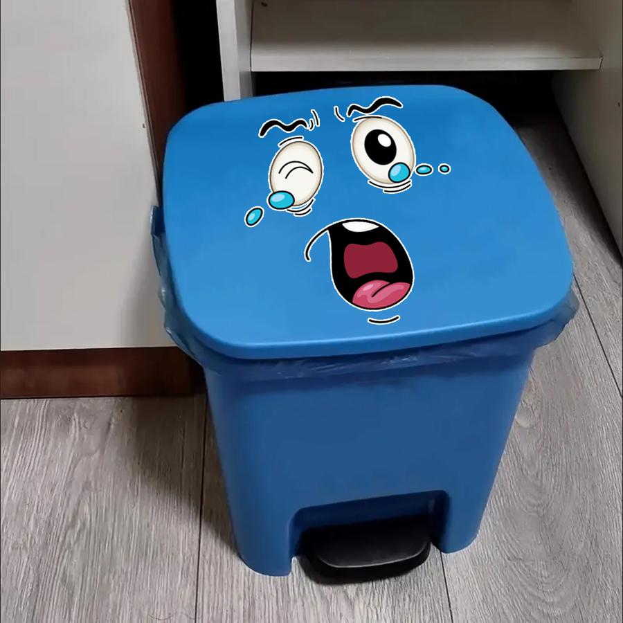 Funny Smiley Face Trash Can Stickers Cartoon Kids Room Decor Removable Waterproof Vinyl Decals Funny Kitchen/Bathroom