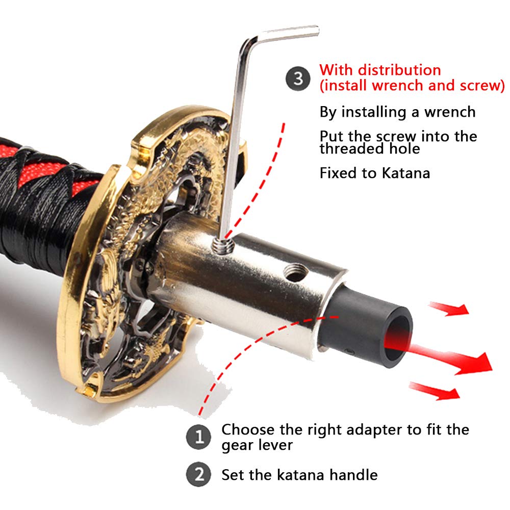 Samurai Sword Shift Knob Shifter Katana Metal With 12mm Hole Black+Red