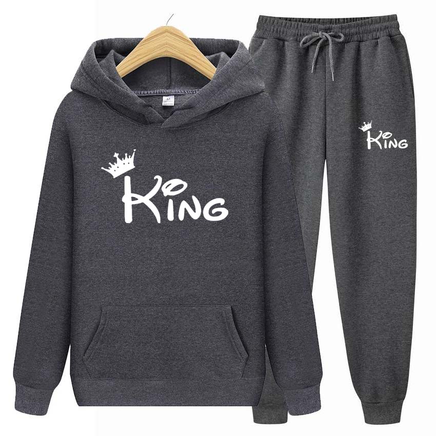 Осенне-зимние толстовки + брюки, комплект из двух предметов, мужские и женские толстовки с принтом king, спортивные костюмы, брюки для бега, плотная теплая одежда для мужчин