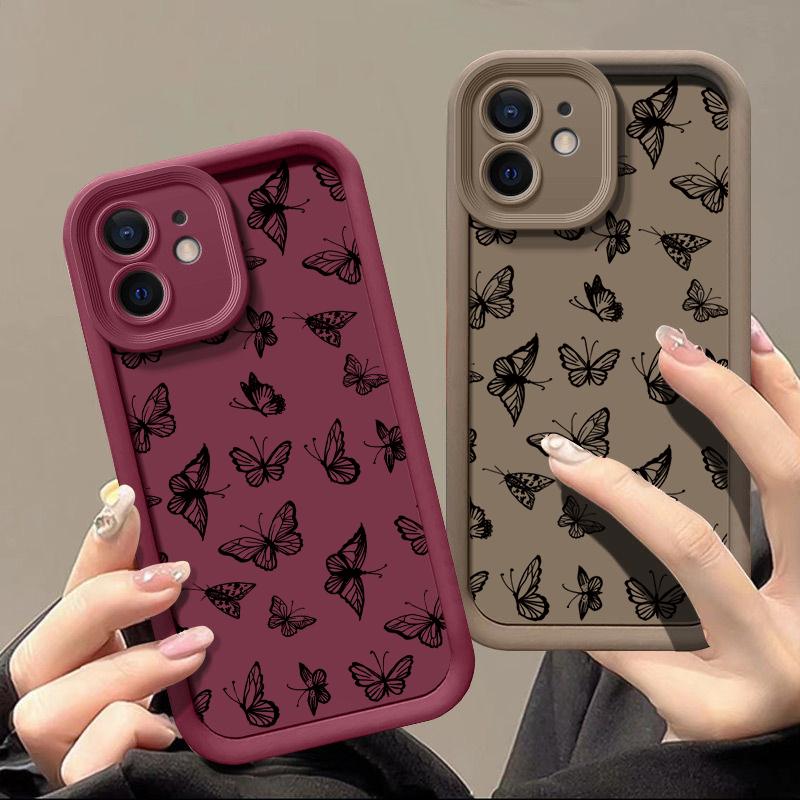 Чехол с рисунком бабочки для iPhone 16 Pro 15 14 Pro Max Plus 13 12 11 Pro Max Xs X Xr 8 7, ударопрочный, мягкий, карамельного цвета, защитный чехол для линз из силикона