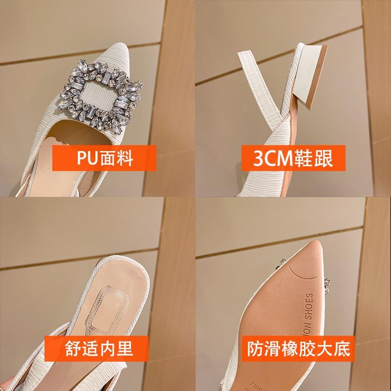 Design Sense Niche Low-heeled Shoes Retro Single Shoes Temperament Celebrity Rhinestone Square Buckle Back with Sandals