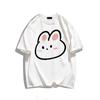Cotton Cartoon Rabbit Print Short Sleeve T Shirt Loose Fit Unisex Summer