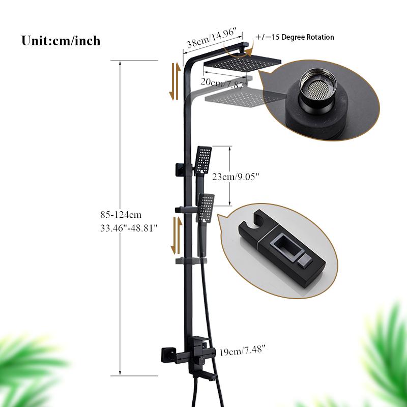 Матово-черный смеситель для душа для ванной комнаты, настенный, 8-дюймовый, душевой гарнитур, квадратный, с дождевой лейкой для горячей и холодной воды