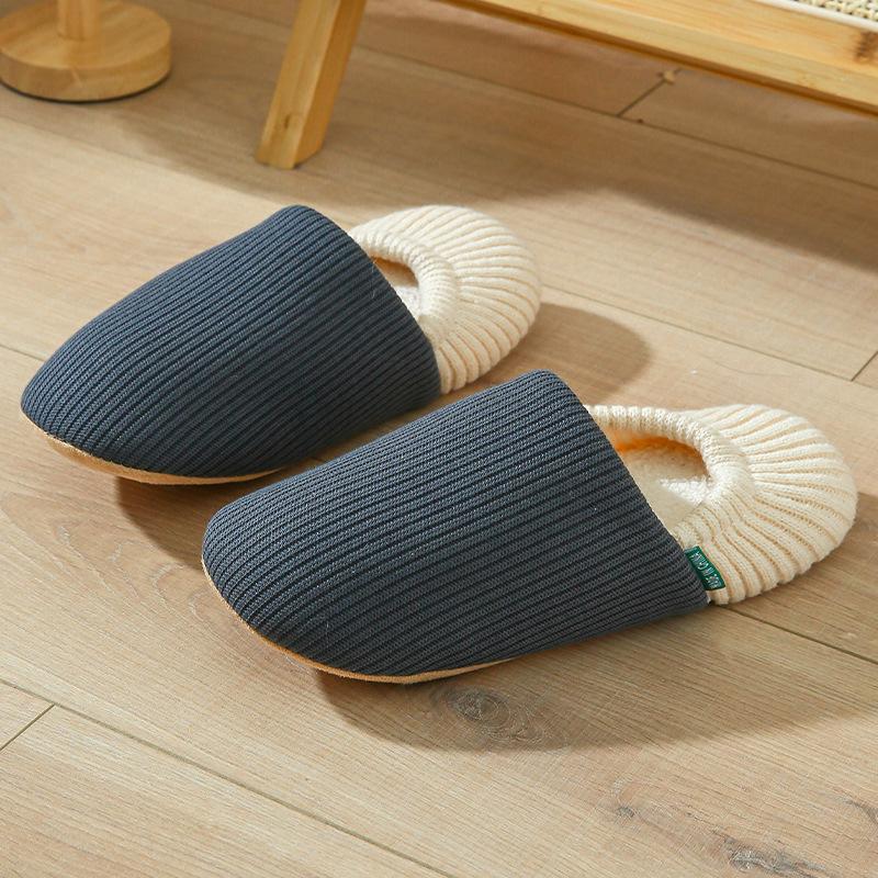 Осень и зима домашние в помещении в японском стиле мужские и женские флисовые термо-мешок и мягкая подошва бесшумные напольные хлопковые тапочки