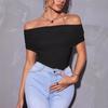 Women's Summer Pleated Trimmed Skinny Strapless One Neck T-Shirt