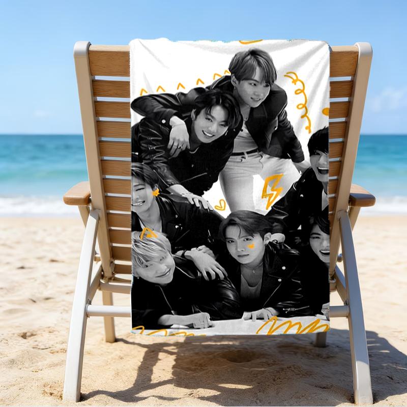 proof beach towel with a Kpop BTS pattern - soft,absorbent,quick-drying,machine washable - perfect for swimming,camping,bathing