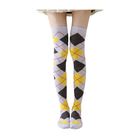 1 пара зимних носков с ромбовидным принтом, теплые, очень свободные, чулки контрастного цвета для повседневной носки и танцев