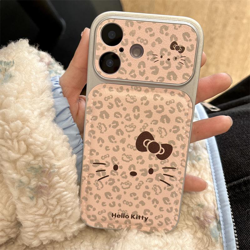Милый розовый чехол для iPhone 17 и 16 Pro Max/15/14 в корейском стиле с рисунком кошки-леопарда и девчачьим сердцем